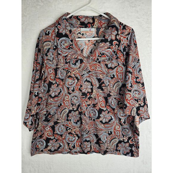 Peggy Lou Tops - 3/$25 VTG Peggy Lou California Paisley Blouse Boho Flowy 3/4 Sleeve Top Womens L